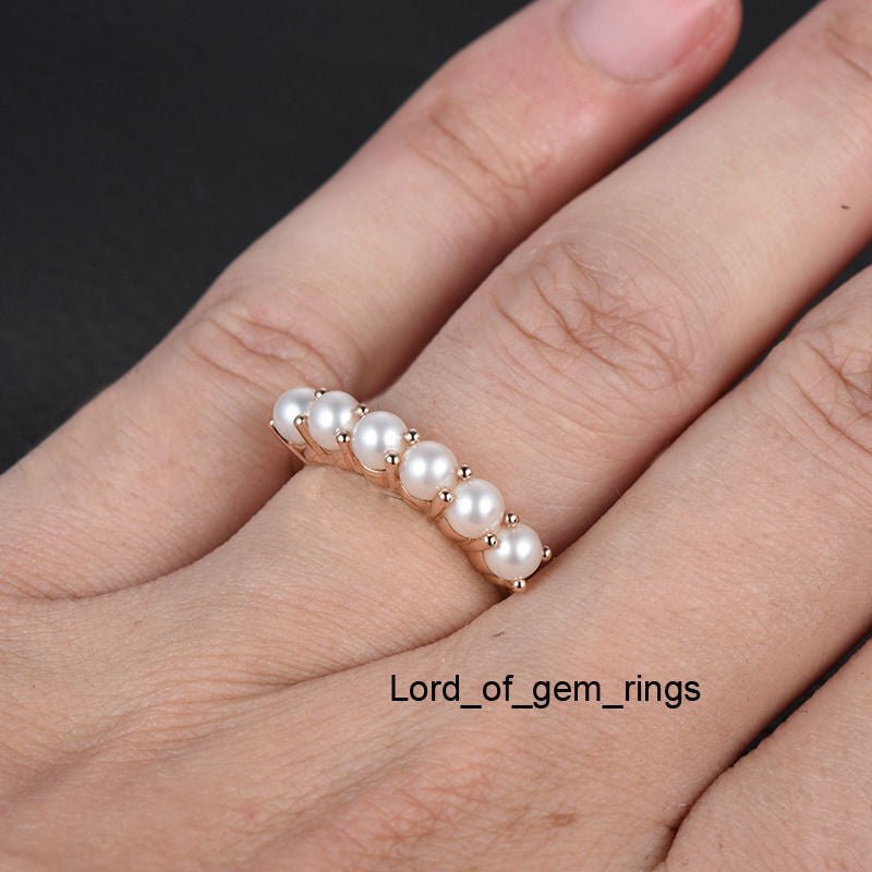 6-Stone Pearl June Birthstone Band in 14K Rose Gold - Lord of Gem Rings