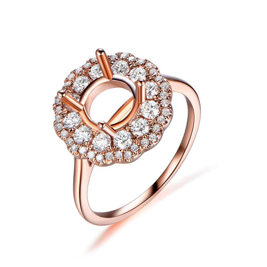 6.5mm Round Semi Mount Ring Diamond Double Halo Setting