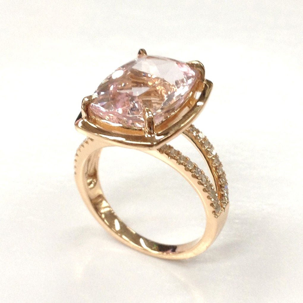 6ct Cushion Morganite Engagement Ring Diamond Split Shank - Lord of Gem Rings