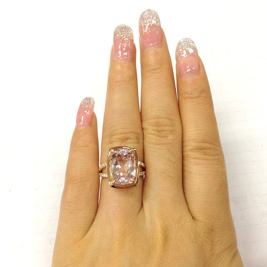 6ct Cushion Morganite Engagement Ring Diamond  Split Shank