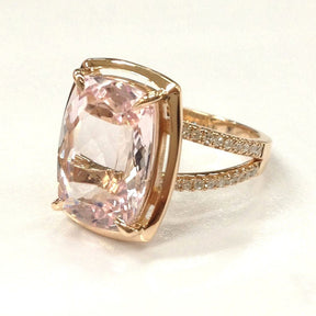 6ct Cushion Morganite Engagement Ring Diamond Split Shank - Lord of Gem Rings