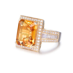 6ct Emerald Cut Citrine Baguette Diamond Ring 14K White Gold - Lord of Gem Rings