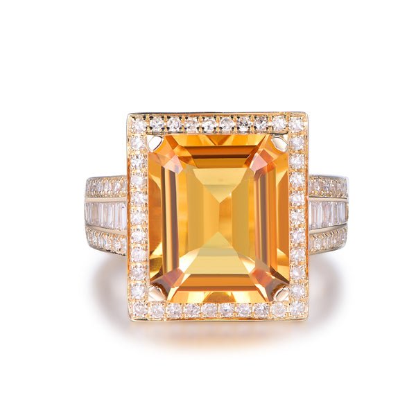 6ct Emerald Cut Citrine Baguette Diamond Ring 14K White Gold - Lord of Gem Rings