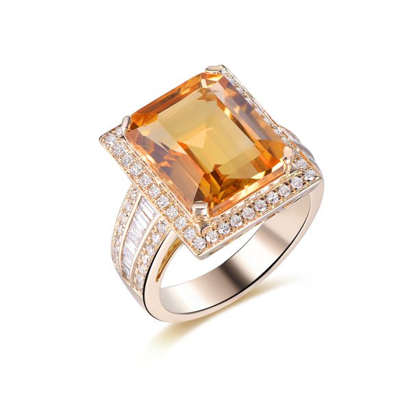 6ct Emerald Cut Citrine Baguette Diamond Ring 14K White Gold - Lord of Gem Rings