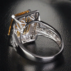 6ct Emerald Cut Citrine Baguette Diamond Ring 14K White Gold - Lord of Gem Rings