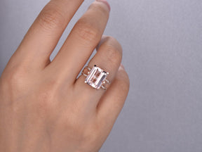 6ct Emerald Cut Morganite Engagement Ring Lace Pattern Filigree Shank - Lord of Gem Rings