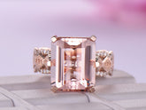 6ct Emerald Cut Morganite Engagement Ring Lace Pattern Filigree Shank - Lord of Gem Rings