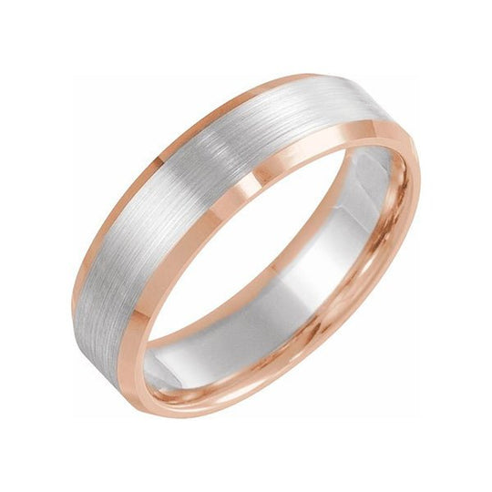 6mm Engravable 14K Two Tone Gold Beveled Edge Satin Finish Wedding Ring