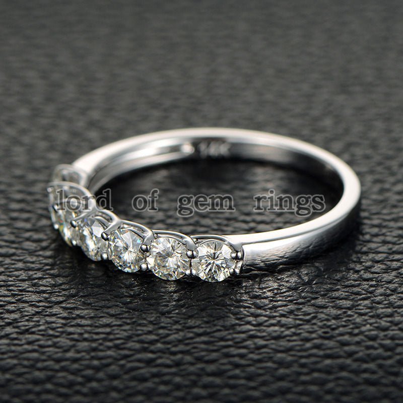 7-Stone Moissanite Cross Prong Trellis Wedding Band-3mm Round - Lord of Gem Rings