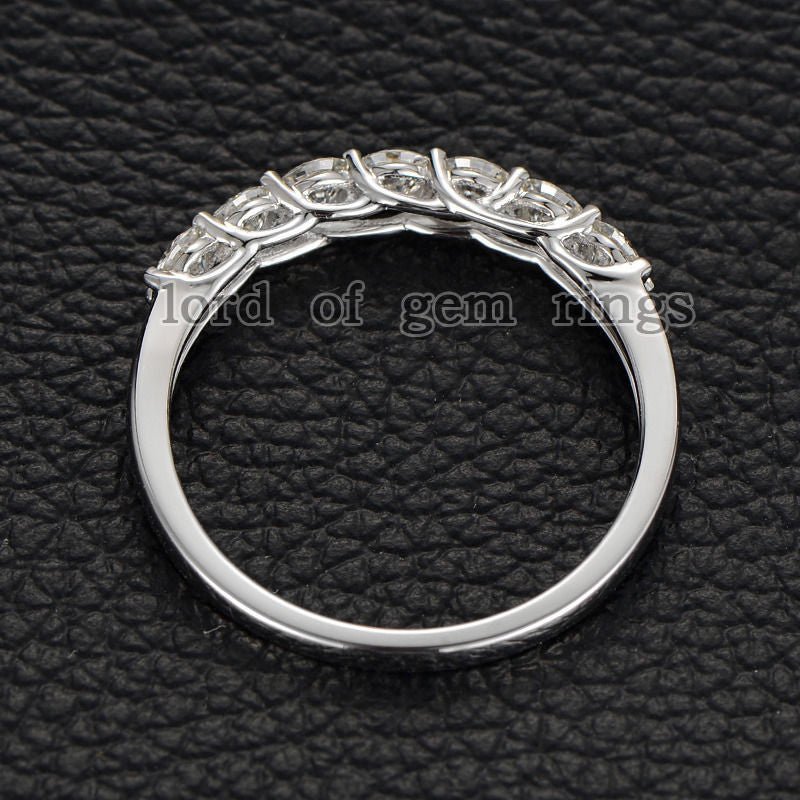 7-Stone Moissanite Cross Prong Trellis Wedding Band-3mm Round - Lord of Gem Rings