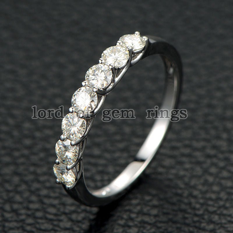 7-Stone Moissanite Cross Prong Trellis Wedding Band-3mm Round - Lord of Gem Rings