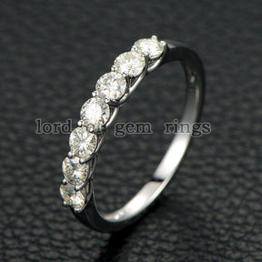 7-Stone Moissanite Cross Prong Wedding Band-3.5mm Round - Lord of Gem Rings