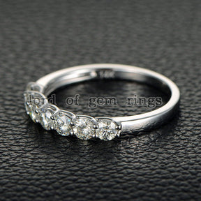 7-Stone Moissanite Cross Prong Wedding Band-3.5mm Round - Lord of Gem Rings