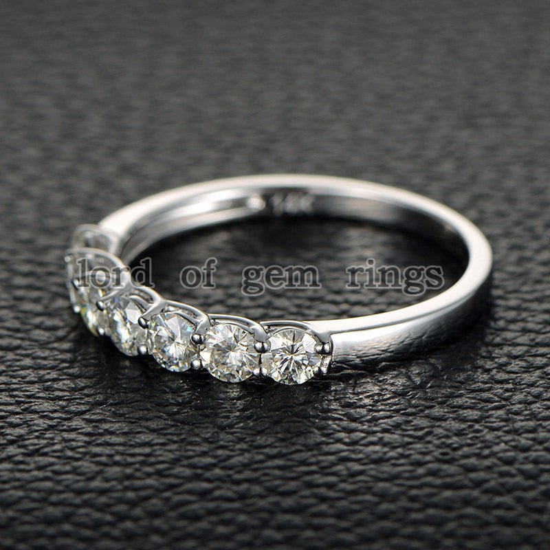 7-Stone Moissanite Cross Prong Wedding Band-3.5mm Round - Lord of Gem Rings