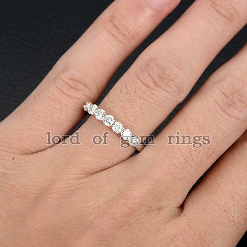 7-Stone Moissanite Cross Prong Wedding Band-3.5mm Round - Lord of Gem Rings