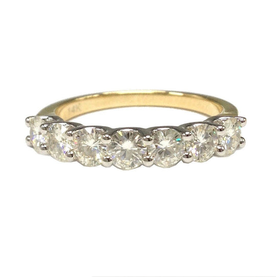 7-Stone Moissanite U-Prong Setting Wedding Band in Two-Tone Gold-3.5mm Round