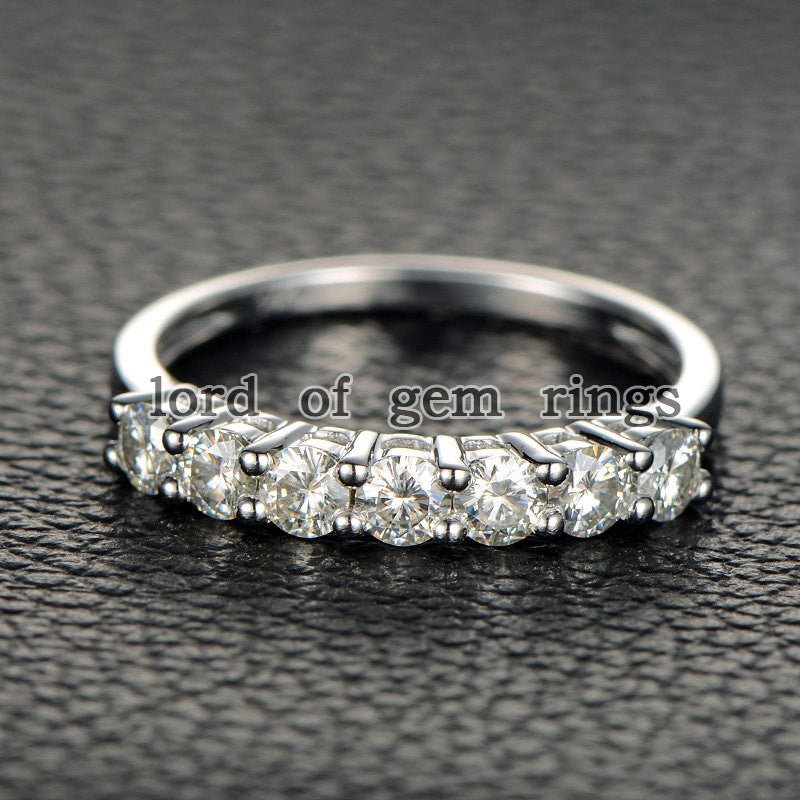 7-Stone Moissanite Wedding Band 14K White Gold-3mm Round - Lord of Gem Rings