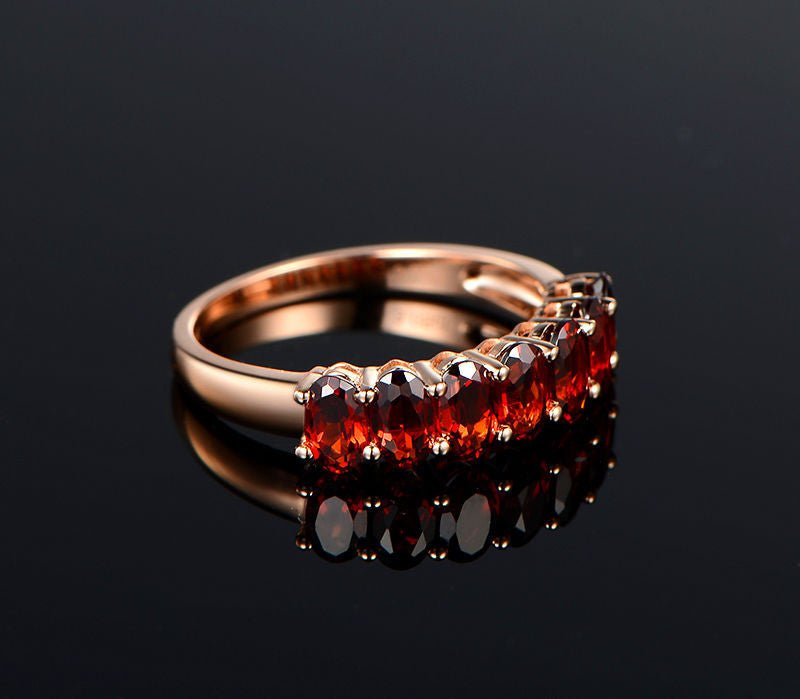 7-Stone Oval Red Garnet January Birthstone Band - Lord of Gem Rings