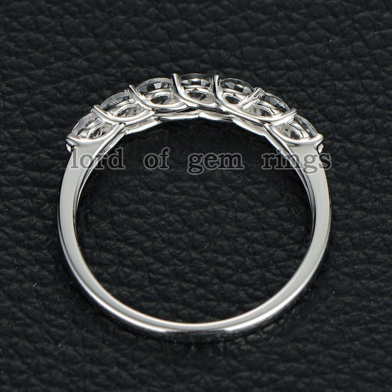 7 Stones Round Morganite Share Prong Wedding Band 14K White Gold - Lord of Gem Rings