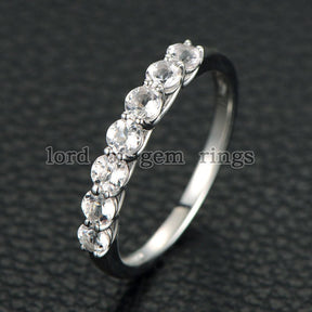7 Stones Round Morganite Share Prong Wedding Band 14K White Gold - Lord of Gem Rings