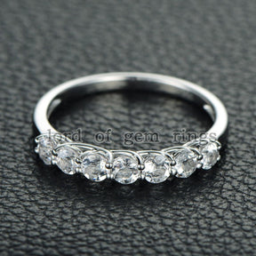 7 Stones Round Morganite Share Prong Wedding Band 14K White Gold - Lord of Gem Rings