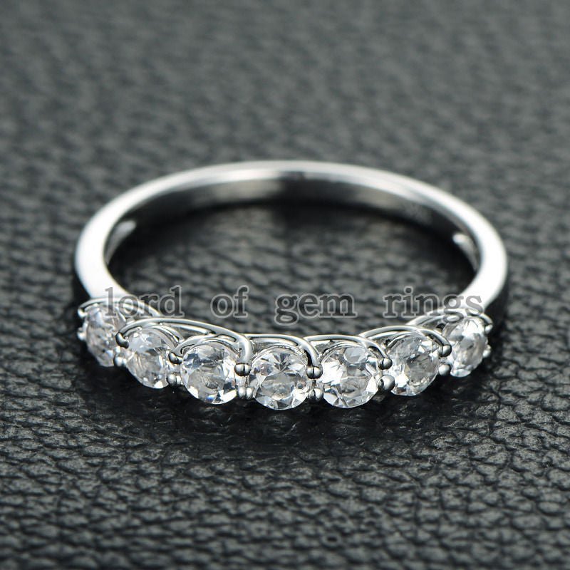 7 Stones Round Morganite Share Prong Wedding Band 14K White Gold - Lord of Gem Rings