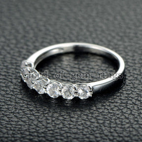 7 Stones Round Morganite Share Prong Wedding Band 14K White Gold - Lord of Gem Rings