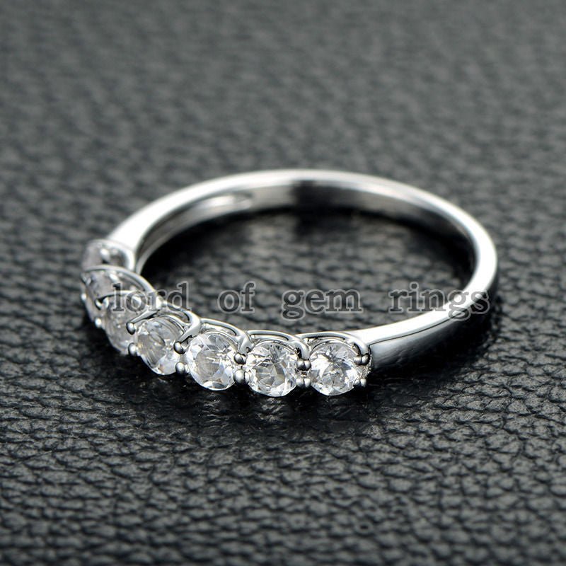 7 Stones Round Morganite Share Prong Wedding Band 14K White Gold - Lord of Gem Rings
