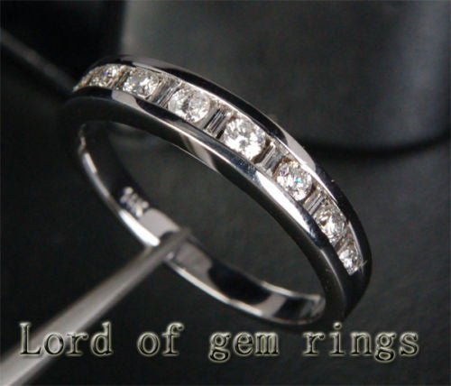 .71CT Channel Set Baguette and Round Diamond Bar Ring Half Eternity - Lord of Gem Rings