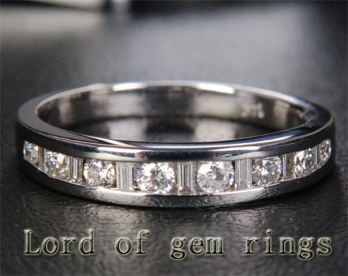 .71CT Channel Set Baguette and Round Diamond Bar Ring Half Eternity