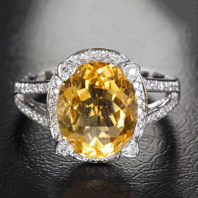 7ct Oval Citrine Diamond Prong Split Shank Engagement Ring 14K Gold - Lord of Gem Rings