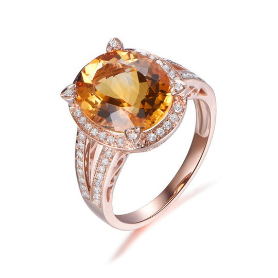 7ct Oval Citrine Diamond Prong Split Shank Engagement Ring 14K Gold