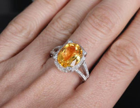 7ct Oval Citrine Diamond Prong Split Shank Engagement Ring 14K Gold - Lord of Gem Rings