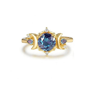 7mm Round Alexandrite Diamond Crescent Ring 14K Rose Gold - Lord of Gem Rings