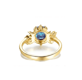 7mm Round Alexandrite Diamond Crescent Ring 14K Rose Gold - Lord of Gem Rings