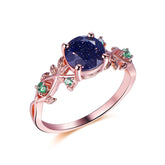 7mm Round Blue Sandstone Engagement Alexandrite Vine Ring 14K Gold/Silver - Lord of Gem Rings