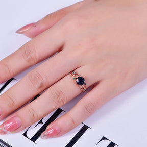 7mm Round Blue Sandstone Engagement Alexandrite Vine Ring 14K Gold/Silver - Lord of Gem Rings