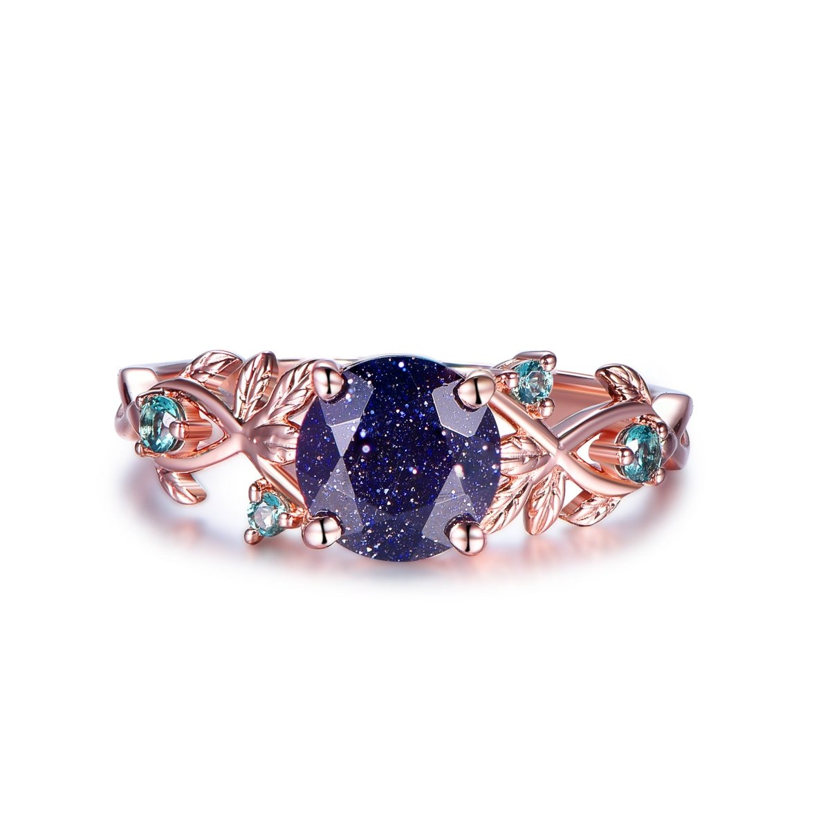 7mm Round Blue Sandstone Engagement Alexandrite Vine Ring 14K Gold/Silver - Lord of Gem Rings