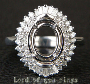 7x9mm Diamond Double Halo Engagement Semi Mount Ring Setting 14K White Gold - Lord of Gem Rings