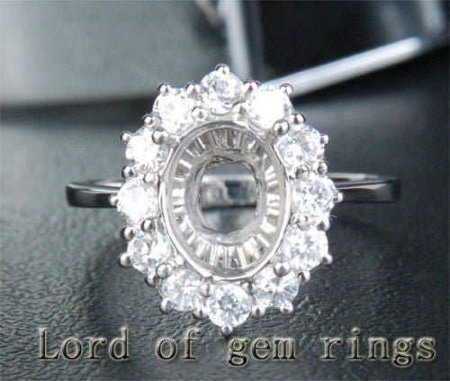 7x9mm Oval Diamond Engagement Semi Mount Ring 14K White Gold - Lord of Gem Rings