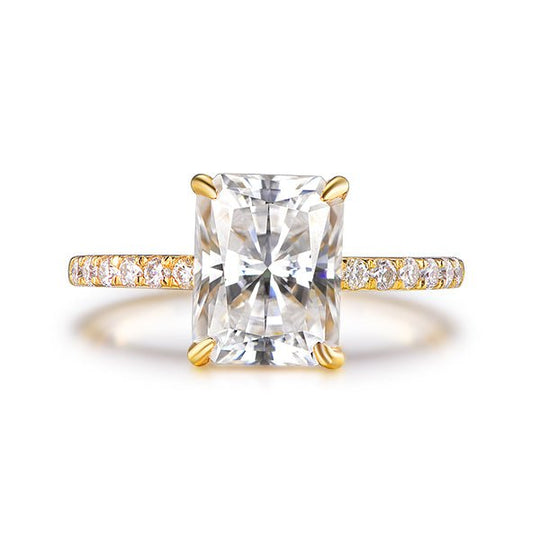 7x9mm Radiant Cut Moissanite Diamond Engagement Ring 14K Yellow Gold
