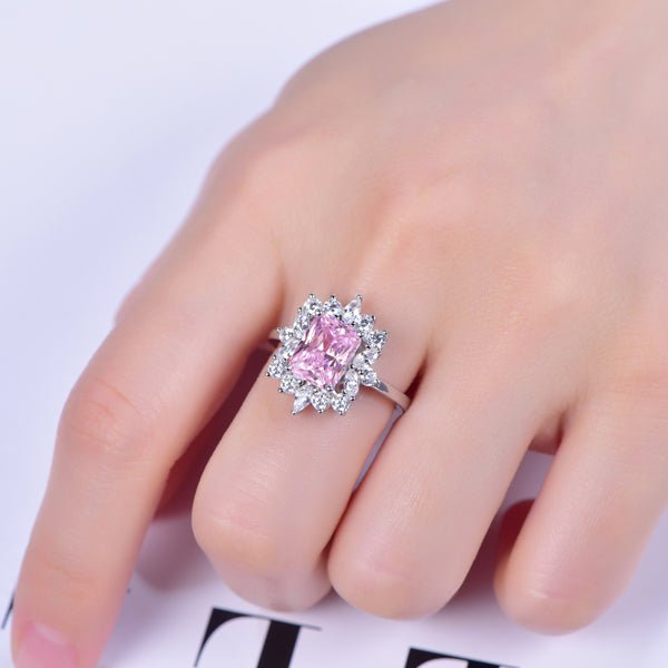 7x9mm Radiant Cut Pink Moissanite Engagement Ring 14K White Gold - Lord of Gem Rings