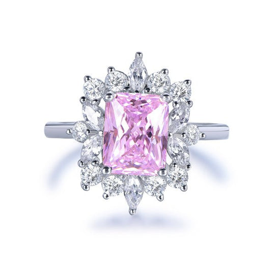 7x9mm Radiant Cut Pink Moissanite Engagement Ring 14K White Gold