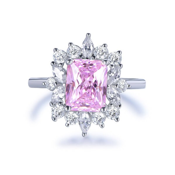 7x9mm Radiant Cut Pink Moissanite Engagement Ring 14K White Gold - Lord of Gem Rings