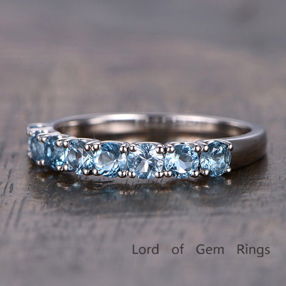 8-Stone Blue Topaz U-Prong November Birthstone Band - Lord of Gem Rings