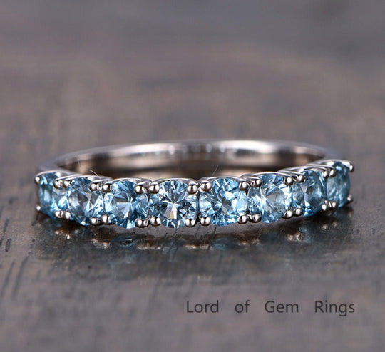 8-Stone Blue Topaz U-Prong November Birthstone Band
