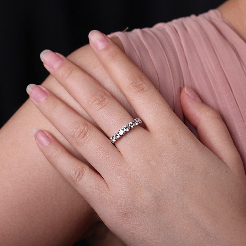 8-Stone Striking Moissanite Wedding Ring 14K White Gold-3.5mm Round - Lord of Gem Rings