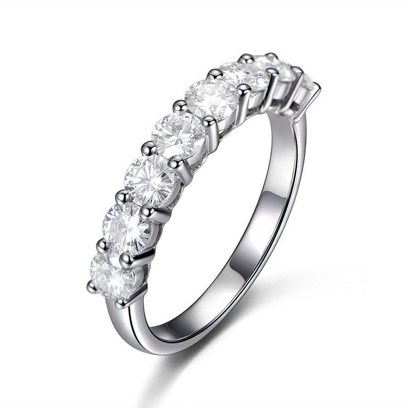 8-Stone Striking Moissanite Wedding Ring 14K White Gold-3.5mm Round - Lord of Gem Rings