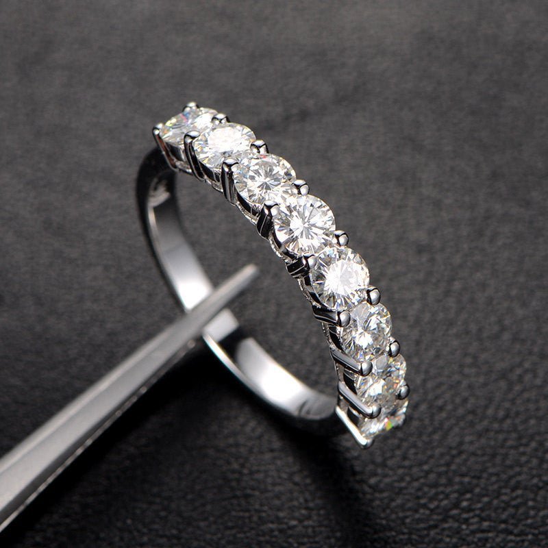 8-Stone Striking Moissanite Wedding Ring 14K White Gold-3.5mm Round - Lord of Gem Rings