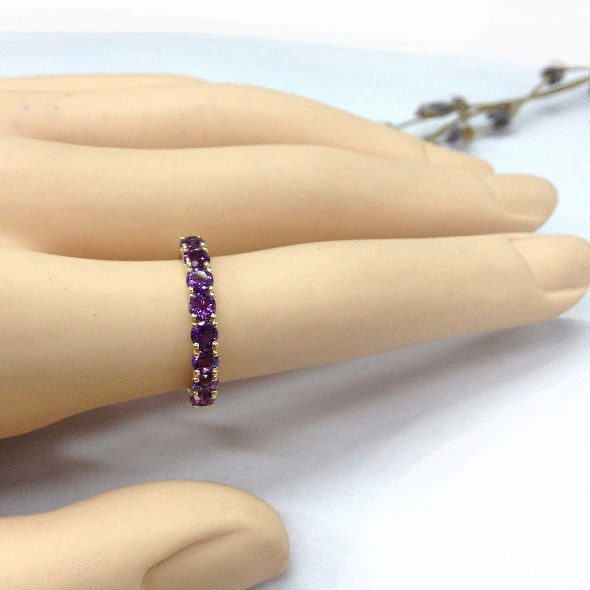 8-Stone U-Prong Amethyst February Birthstone Band - Lord of Gem Rings